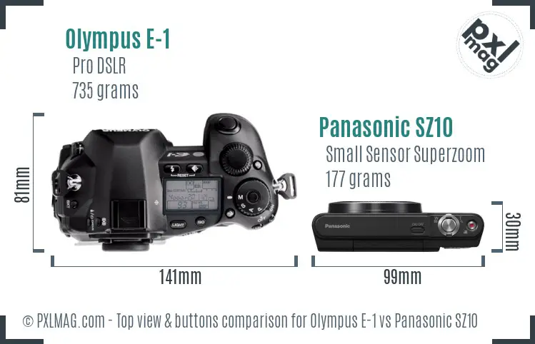 Olympus E-1 vs Panasonic SZ10 top view buttons comparison