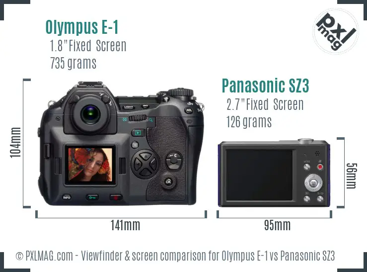 Olympus E-1 vs Panasonic SZ3 Screen and Viewfinder comparison