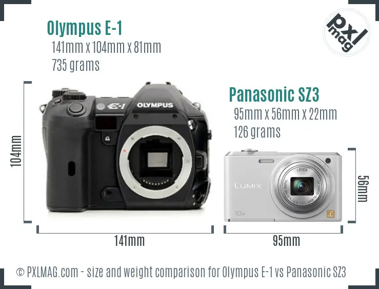 Olympus E-1 vs Panasonic SZ3 size comparison