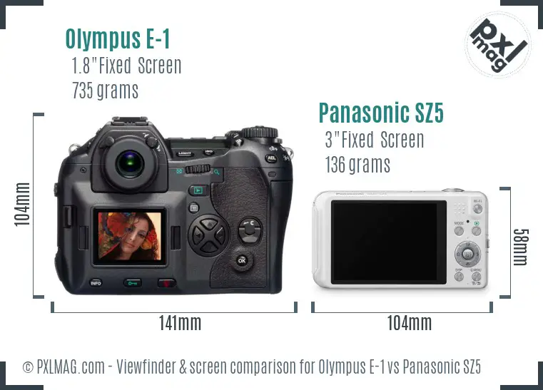 Olympus E-1 vs Panasonic SZ5 Screen and Viewfinder comparison