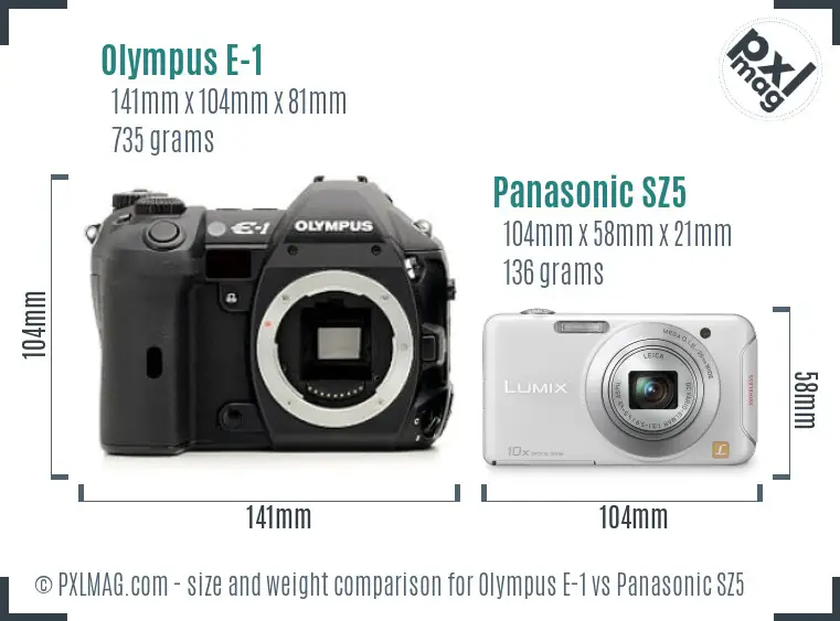 Olympus E-1 vs Panasonic SZ5 size comparison