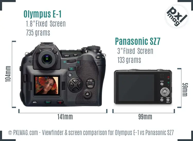 Olympus E-1 vs Panasonic SZ7 Screen and Viewfinder comparison