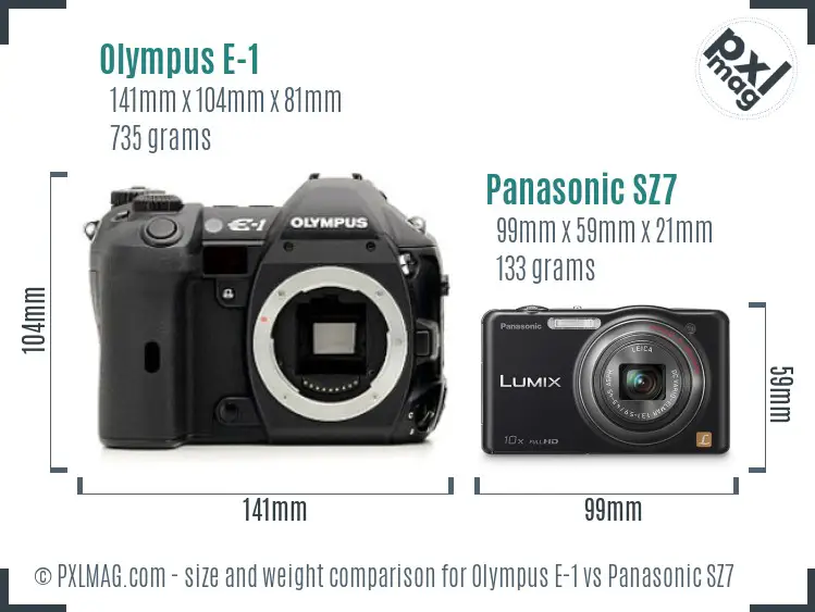 Olympus E-1 vs Panasonic SZ7 size comparison