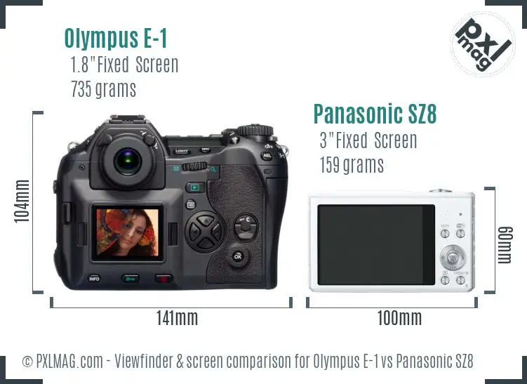 Olympus E-1 vs Panasonic SZ8 Screen and Viewfinder comparison