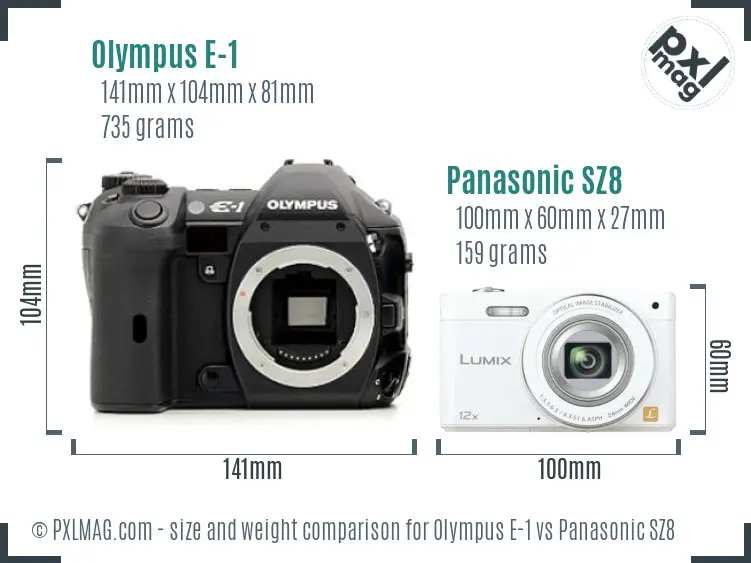 Olympus E-1 vs Panasonic SZ8 size comparison