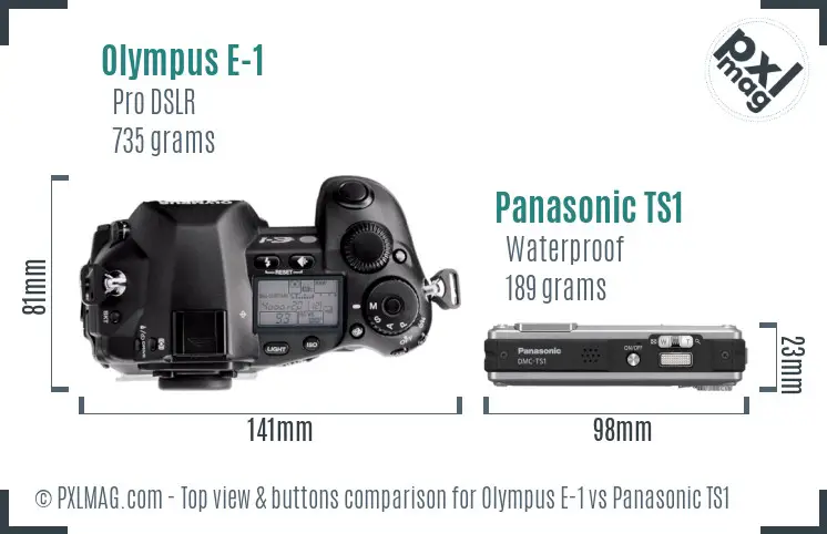 Olympus E-1 vs Panasonic TS1 top view buttons comparison