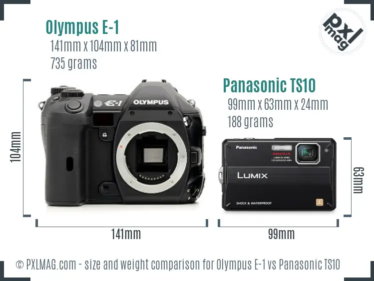 Olympus E-1 vs Panasonic TS10 size comparison