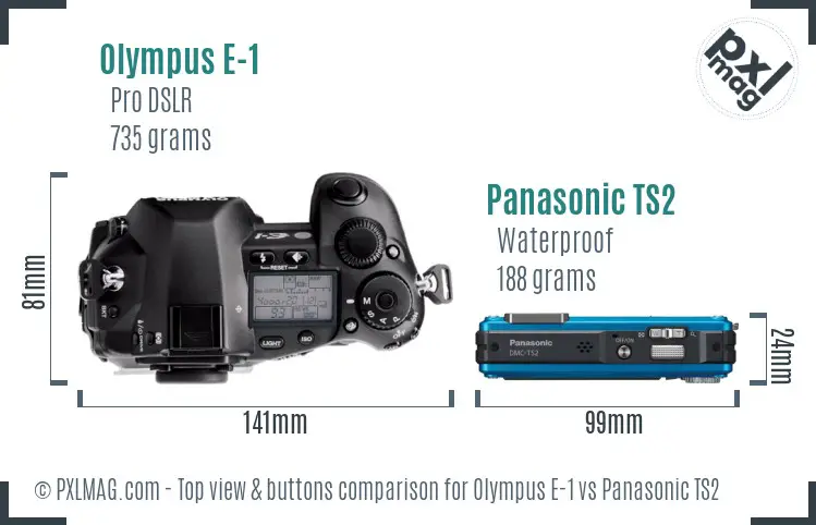 Olympus E-1 vs Panasonic TS2 top view buttons comparison