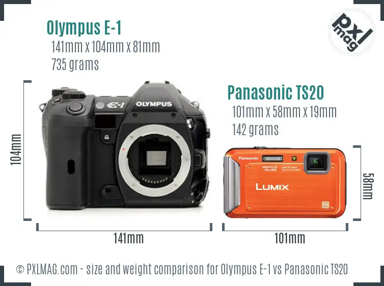 Olympus E-1 vs Panasonic TS20 size comparison