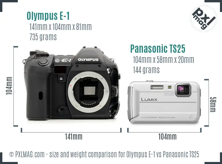 Olympus E-1 vs Panasonic TS25 size comparison