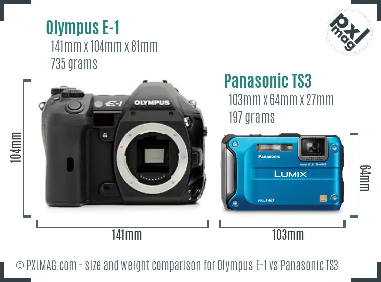 Olympus E-1 vs Panasonic TS3 size comparison