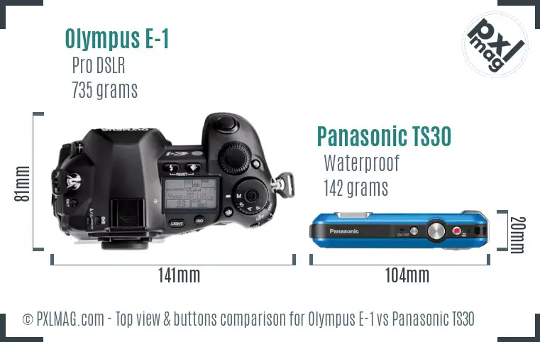 Olympus E-1 vs Panasonic TS30 top view buttons comparison