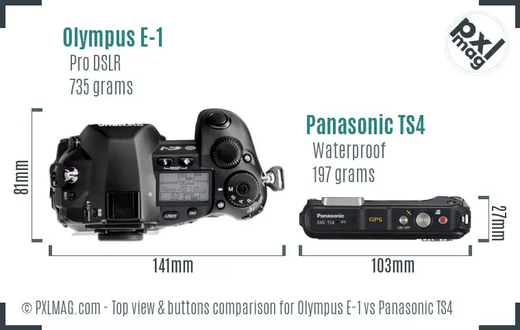Olympus E-1 vs Panasonic TS4 top view buttons comparison