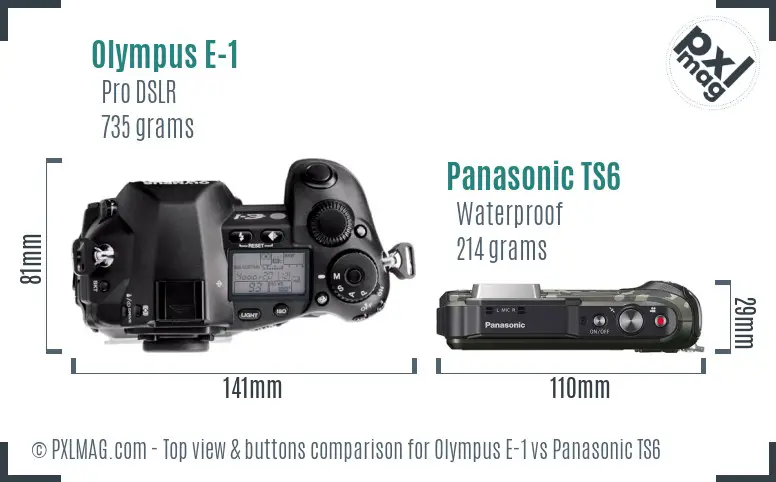 Olympus E-1 vs Panasonic TS6 top view buttons comparison