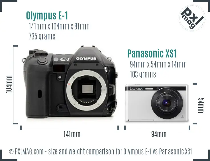 Olympus E-1 vs Panasonic XS1 size comparison