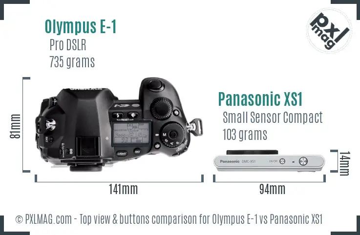 Olympus E-1 vs Panasonic XS1 top view buttons comparison