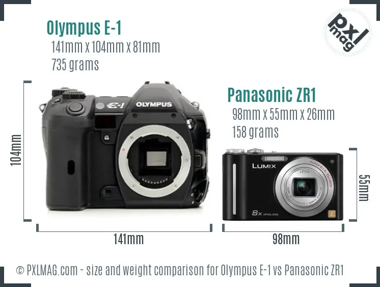 Olympus E-1 vs Panasonic ZR1 size comparison