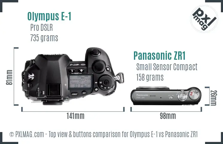 Olympus E-1 vs Panasonic ZR1 top view buttons comparison