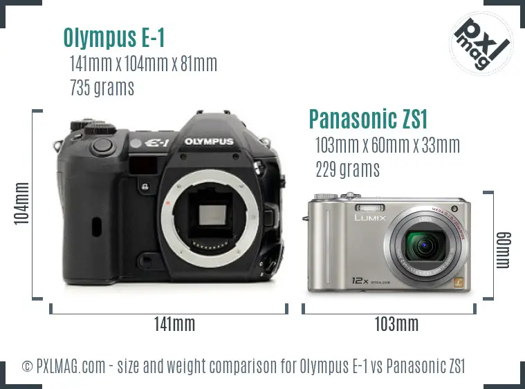 Olympus E-1 vs Panasonic ZS1 size comparison