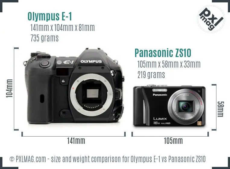 Olympus E-1 vs Panasonic ZS10 size comparison