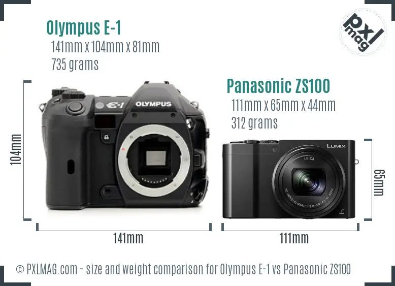 Olympus E-1 vs Panasonic ZS100 size comparison