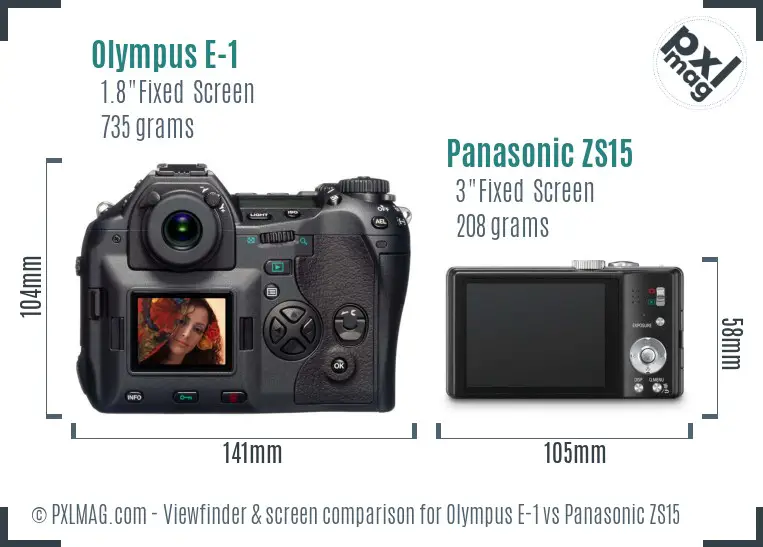 Olympus E-1 vs Panasonic ZS15 Screen and Viewfinder comparison