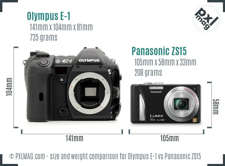 Olympus E-1 vs Panasonic ZS15 size comparison