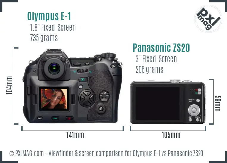 Olympus E-1 vs Panasonic ZS20 Screen and Viewfinder comparison