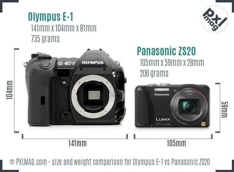 Olympus E-1 vs Panasonic ZS20 size comparison