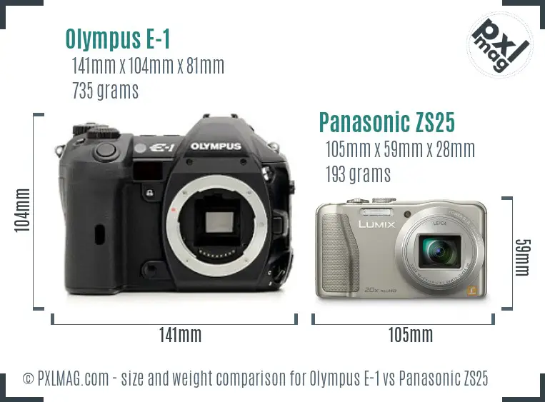 Olympus E-1 vs Panasonic ZS25 size comparison