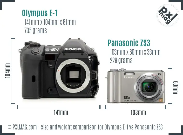 Olympus E-1 vs Panasonic ZS3 size comparison
