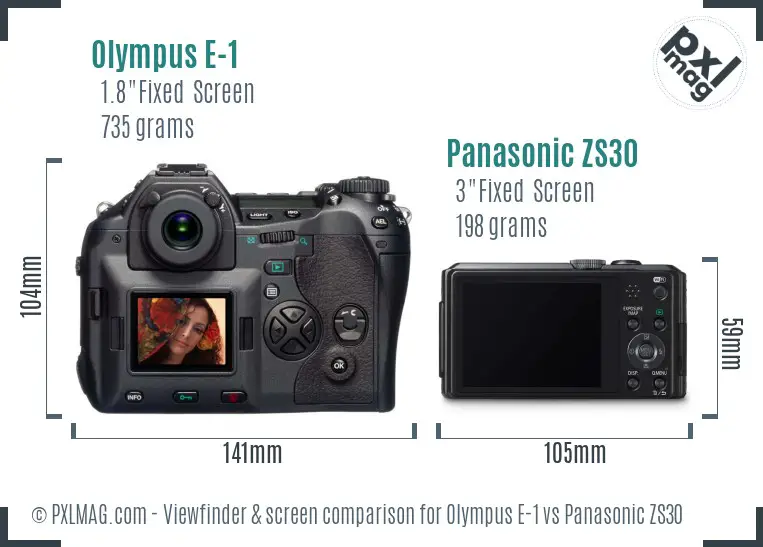 Olympus E-1 vs Panasonic ZS30 Screen and Viewfinder comparison