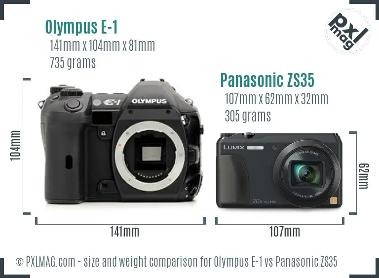 Olympus E-1 vs Panasonic ZS35 size comparison