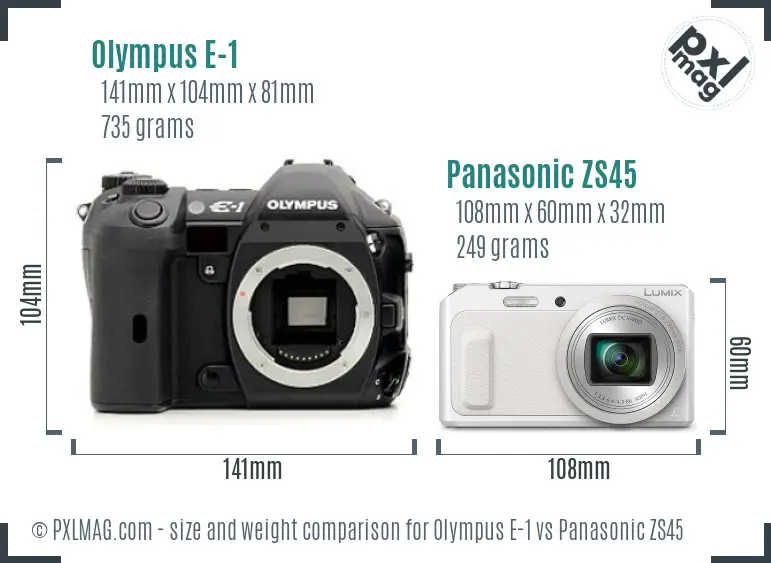Olympus E-1 vs Panasonic ZS45 size comparison
