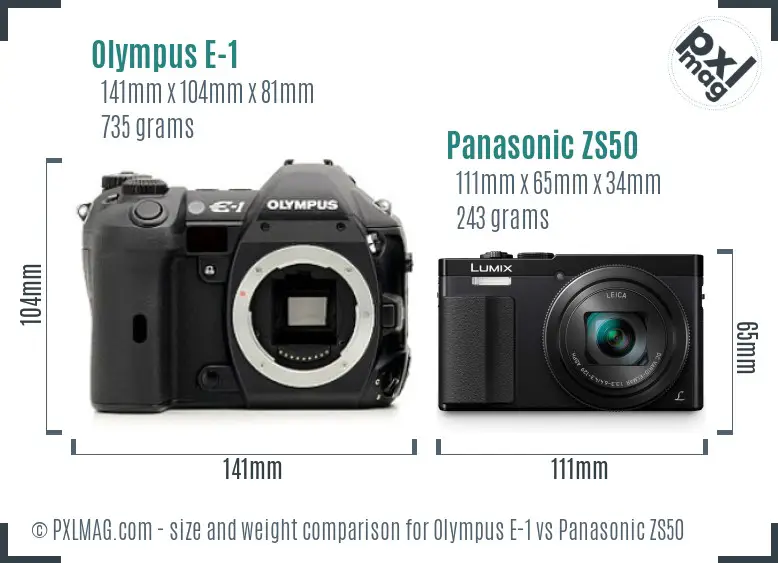 Olympus E-1 vs Panasonic ZS50 size comparison