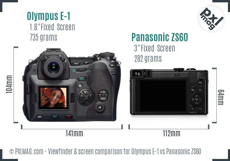 Olympus E-1 vs Panasonic ZS60 Screen and Viewfinder comparison