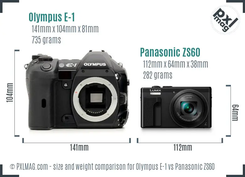 Olympus E-1 vs Panasonic ZS60 size comparison