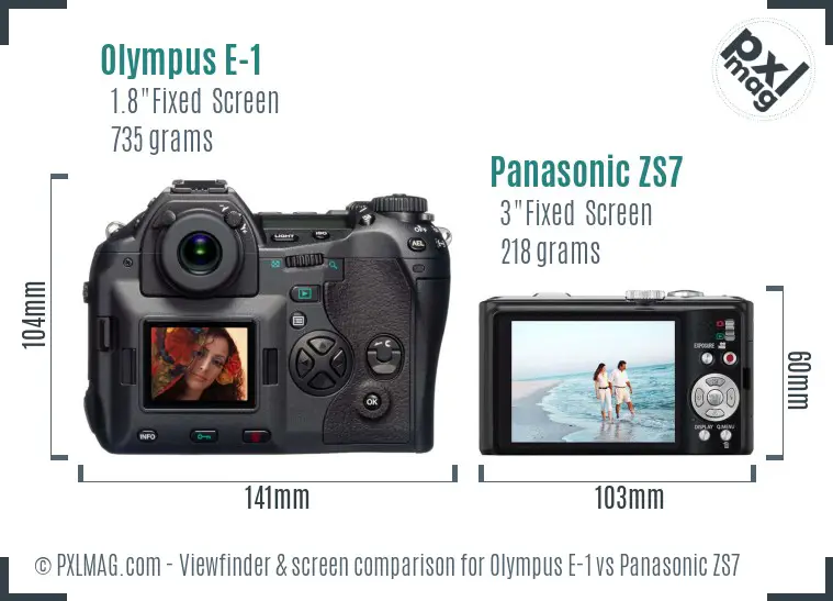 Olympus E-1 vs Panasonic ZS7 Screen and Viewfinder comparison