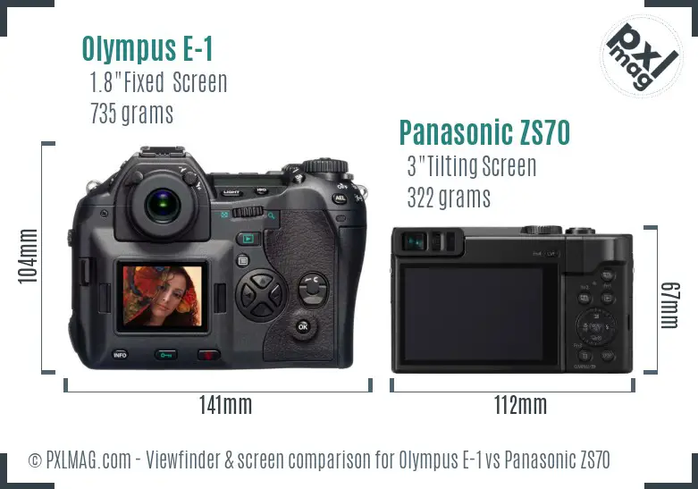 Olympus E-1 vs Panasonic ZS70 Screen and Viewfinder comparison