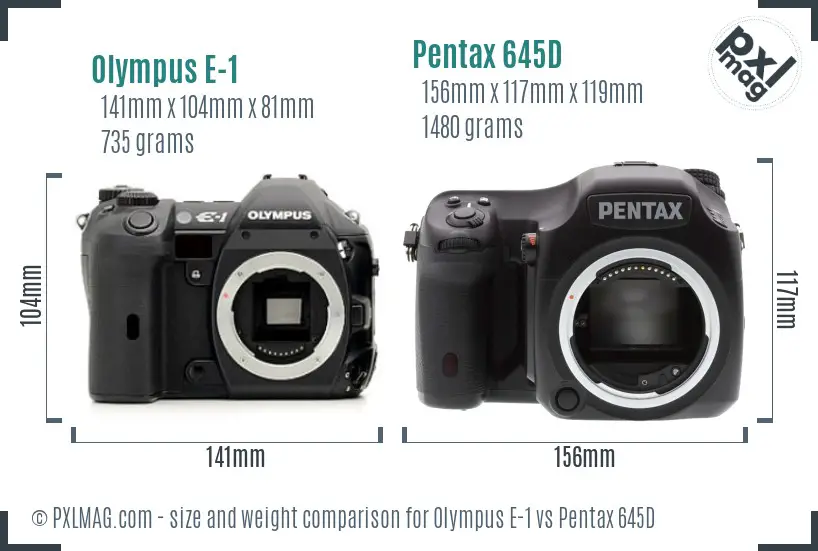 Olympus E-1 vs Pentax 645D size comparison