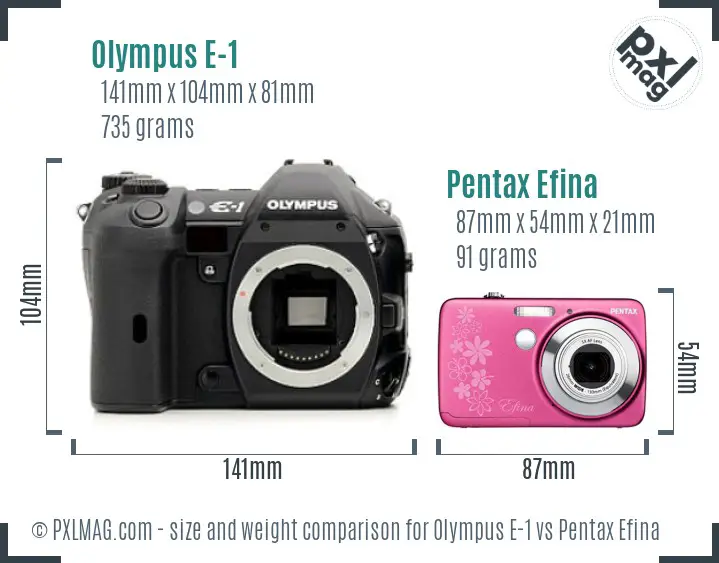 Olympus E-1 vs Pentax Efina size comparison