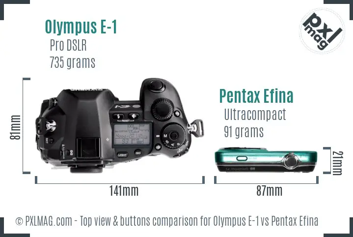Olympus E-1 vs Pentax Efina top view buttons comparison