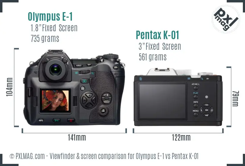 Olympus E-1 vs Pentax K-01 Screen and Viewfinder comparison
