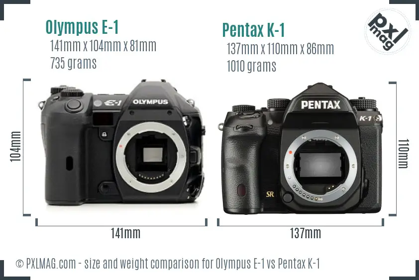 Olympus E-1 vs Pentax K-1 size comparison