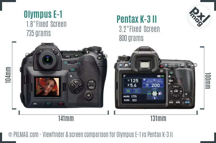 Olympus E-1 vs Pentax K-3 II Screen and Viewfinder comparison