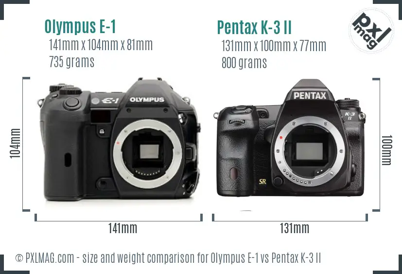 Olympus E-1 vs Pentax K-3 II size comparison