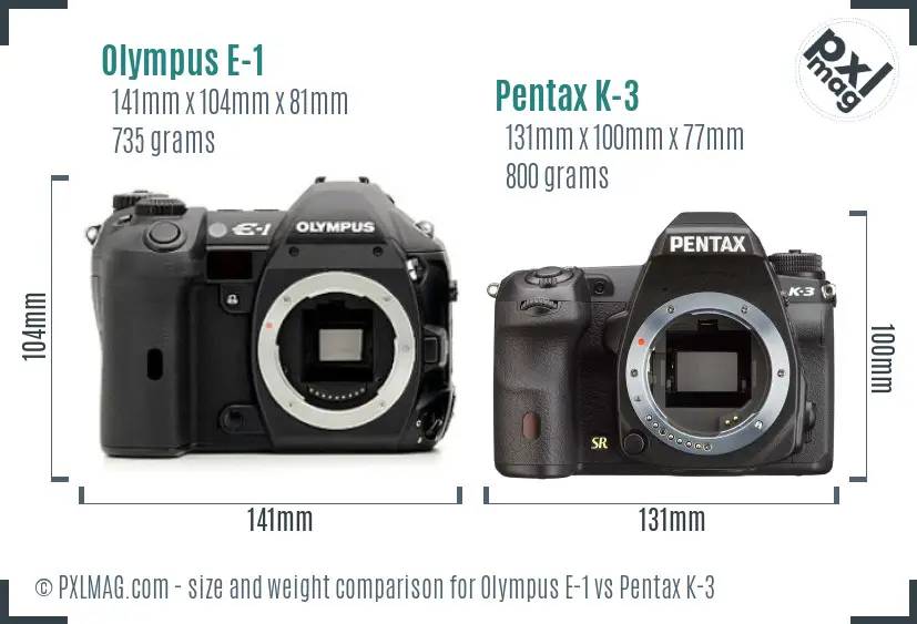 Olympus E-1 vs Pentax K-3 size comparison