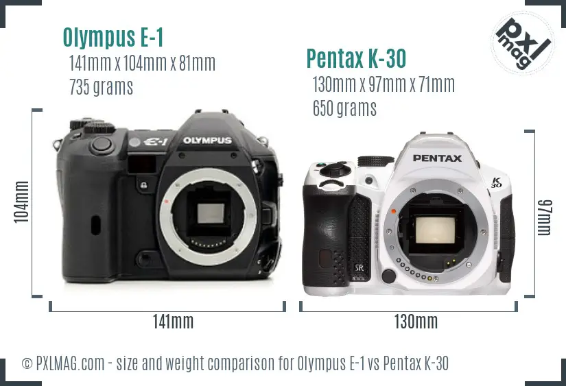 Olympus E-1 vs Pentax K-30 size comparison