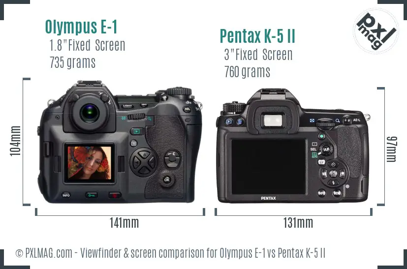 Olympus E-1 vs Pentax K-5 II Screen and Viewfinder comparison