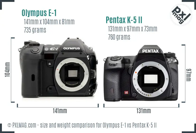 Olympus E-1 vs Pentax K-5 II size comparison